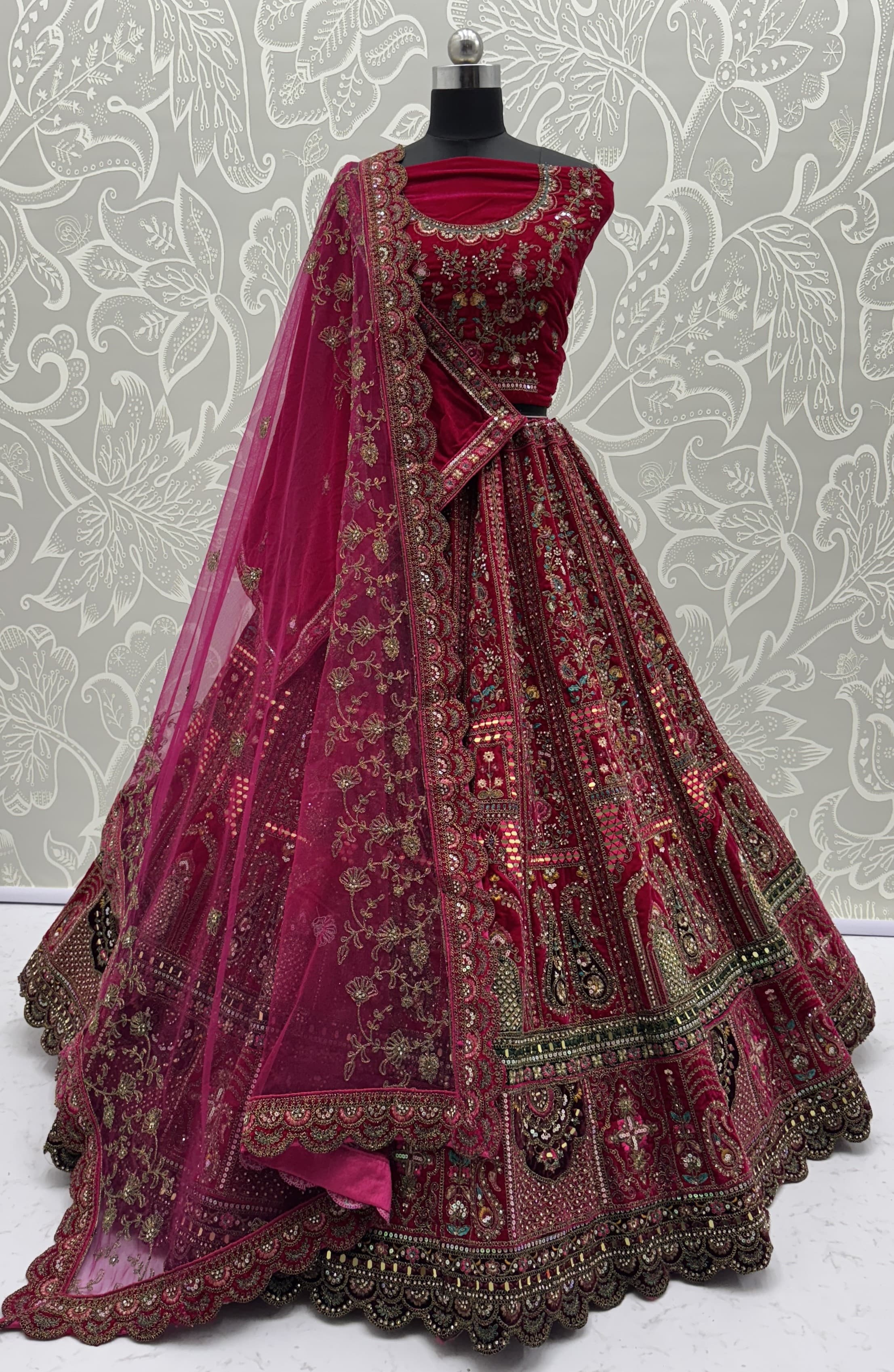 Gracious Heavy Dupatta And Hand Mirror Crafted Bridal Lehenga Choli 